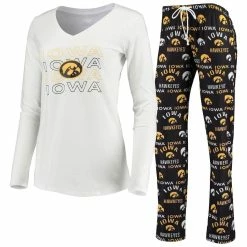Coupon β Women's Concepts Sport Black/White Iowa Hawkeyes Flagship Long Sleeve T-Shirt & Pants Sleep Set β