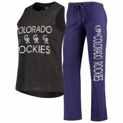 Promo 😀 Women's Concepts Sport Purple/Black Colorado Rockies Meter Muscle Tank Top & Pants Sleep Set 🔥