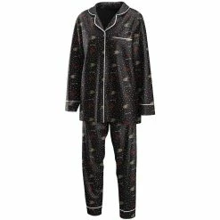 Outlet ✔️ Women's WEAR By Erin Andrews Black Anaheim Ducks Long Sleeve Button-Up 👕 Shirt & Pants Sleep Set 💯