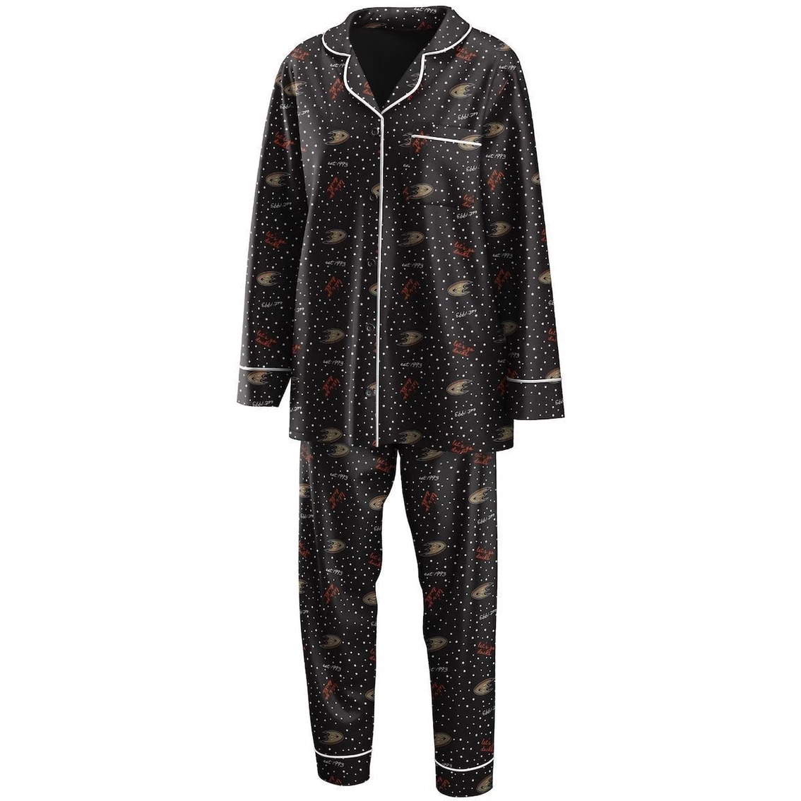 Outlet βοΈ Women's WEAR By Erin Andrews Black Anaheim Ducks Long Sleeve Button-Up π Shirt & Pants Sleep Set π―