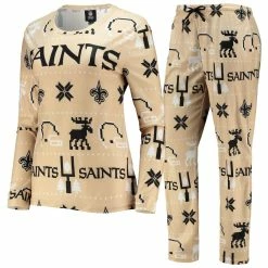 Promo ⭐ Women's FOCO Gold New Orleans Saints Ugly Pajamas Set ❤️