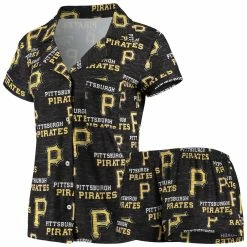 Deals π Women's Concepts Sport Black Pittsburgh Pirates Zest Allover Print Button-Up π Shirt & Shorts Sleep Set βοΈ