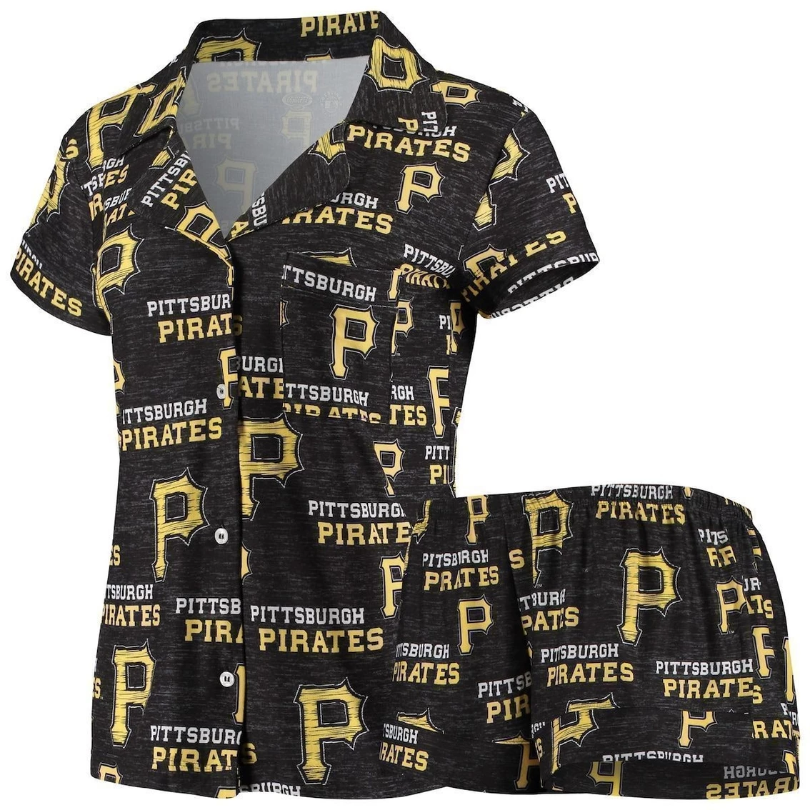 Deals π Women's Concepts Sport Black Pittsburgh Pirates Zest Allover Print Button-Up π Shirt & Shorts Sleep Set βοΈ - Image 2