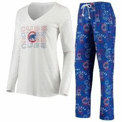 Promo 😍 Women's Concepts Sport White/Royal Chicago Cubs Flagship Long Sleeve V-Neck T-Shirt & Pants Sleep Set 🥰