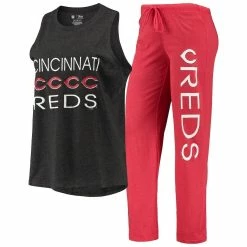 Flash Sale ⌛ Women's Concepts Sport Red/Black Cincinnati Reds Meter Muscle Tank Top & Pants Sleep Set ⭐