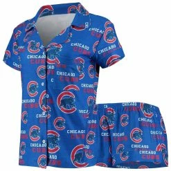 Cheap π Women's Concepts Sport Royal Chicago Cubs Zest Allover Print Button-Up π Shirt & Shorts Sleep Set π