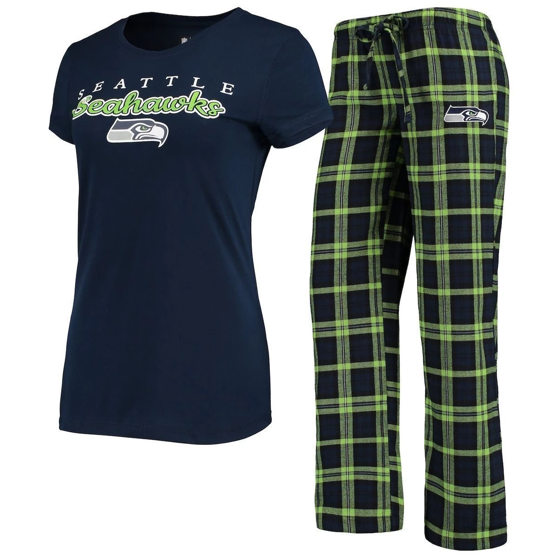 Outlet π Women's Concepts Sport College Navy/Neon Green Seattle Seahawks Logo T-Shirt & Pants Set π - Image 2