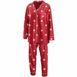 Best deal βοΈ Women's WEAR By Erin Andrews Scarlet Nebraska Huskers Long Sleeve Button-Up π Shirt & Pants Sleep Set π₯