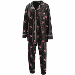 Best Pirce 🔥 Women's WEAR By Erin Andrews Black New Jersey Devils Long Sleeve Button-Up 👕 Shirt & Pants Sleep Set 🤩