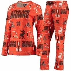 Deals 🧨 Women's FOCO Orange Cleveland Browns Ugly Pajamas Set 👏