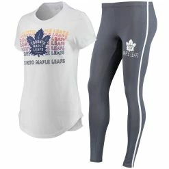 Wholesale 𧨠Women's Concepts Sport White/Charcoal Toronto Maple Leafs Sonata T-Shirt & Leggings Set π
