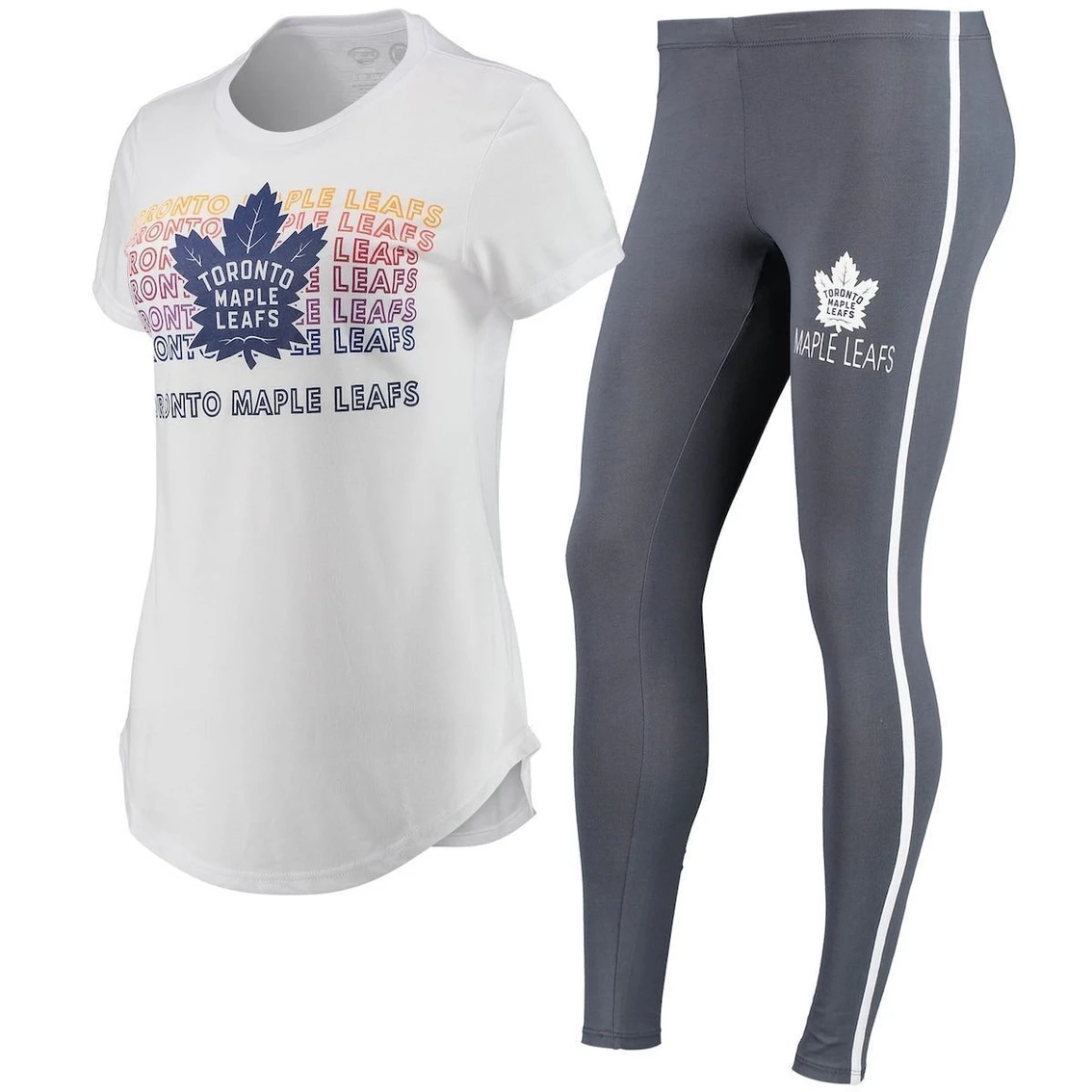 Wholesale 𧨠Women's Concepts Sport White/Charcoal Toronto Maple Leafs Sonata T-Shirt & Leggings Set π