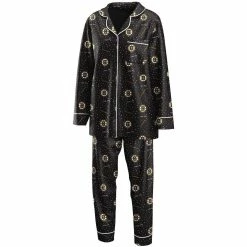 Cheap 🤩 Women's WEAR By Erin Andrews Black Boston Bruins Long Sleeve Button-Up 👚 Shirt & Pants Sleep Set ⭐