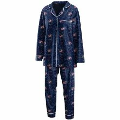 Hot Sale ✨ Women's WEAR By Erin Andrews Navy Columbus Blue Jackets Long Sleeve Button-Up 👚 Shirt & Pants Sleep Set 🔔