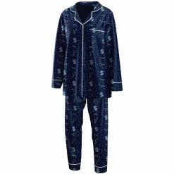 Coupon 👏 Women's WEAR By Erin Andrews Deep Sea Blue Seattle Kraken Long Sleeve Button-Up 👚 Shirt & Pants Sleep Set 🔥
