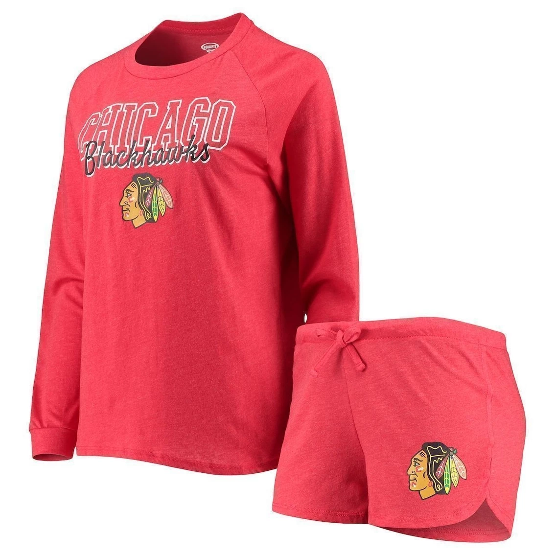 Budget π Women's Concepts Sport Heathered Red Chicago Blackhawks Meter Raglan Long Sleeve T-Shirt & Shorts Sleep Set π - Image 2