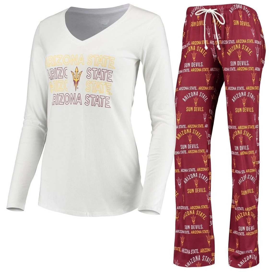 Cheapest π Women's Concepts Sport Maroon/White Arizona State Sun Devils Flagship Long Sleeve T-Shirt & Pants Sleep Set π