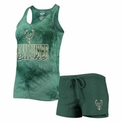 Best deal 🔥 Women's Concepts Sport Hunter Green Milwaukee Bucks Billboard Racerback Tank Top & Shorts Sleep Set 👏