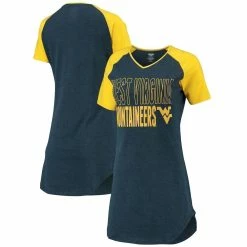 Outlet π Women's Concepts Sport Navy/Gold West Virginia Mountaineers Raglan V-Neck Nightshirt π