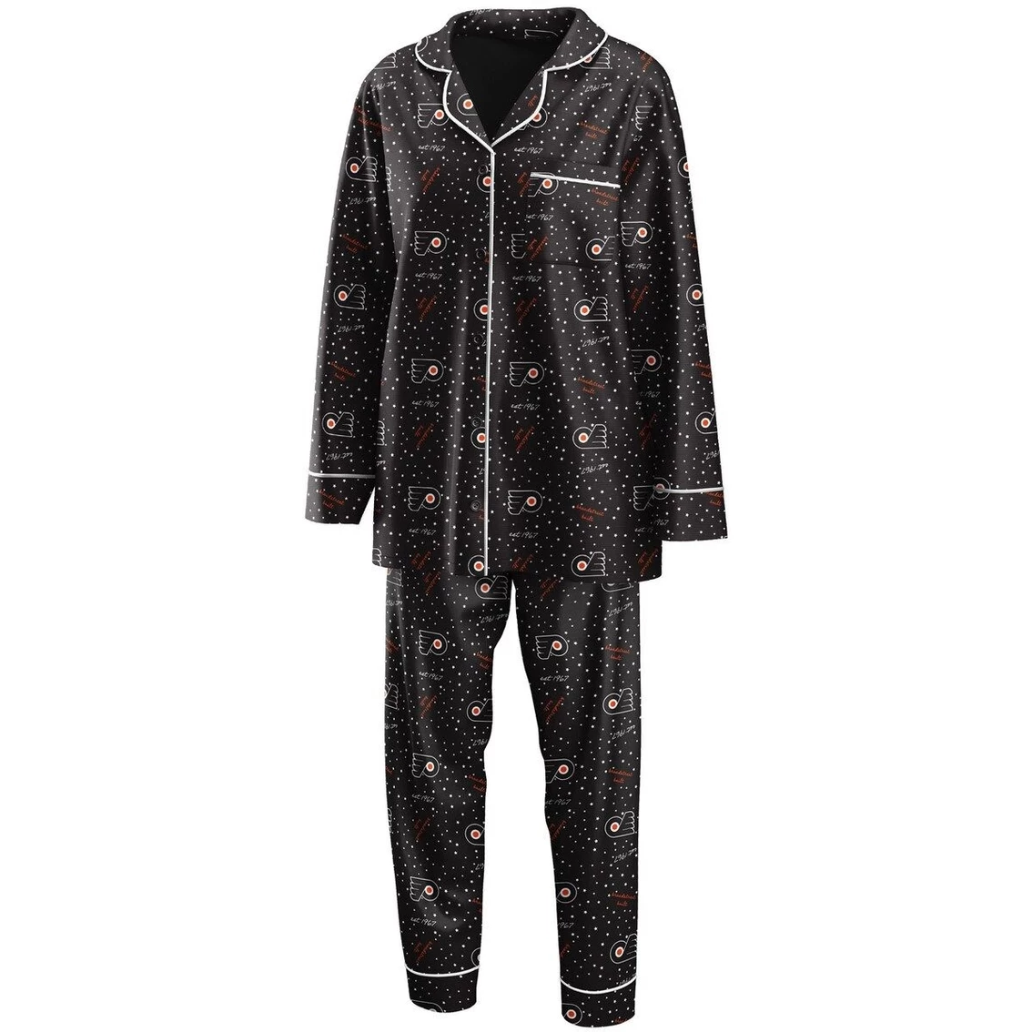 Buy β Women's WEAR By Erin Andrews Black Philadelphia Flyers Long Sleeve Button-Up π Shirt & Pants Sleep Set βοΈ - Image 2