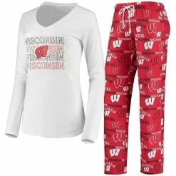 Hot Sale ✔️ Women's Concepts Sport Red/White Wisconsin Badgers Flagship Long Sleeve T-Shirt & Pants Sleep Set 💯