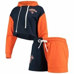 Deals 🎉 Women's FOCO Navy/Orange Houston Astros Color-Block Pullover Hoodie & Shorts Lounge Set 😍