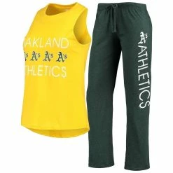 Deals π Women's Concepts Sport Green/Gold Oakland Athletics Meter Muscle Tank Top & Pants Sleep Set π