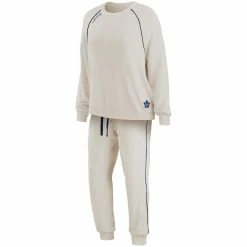 Promo 🎉 Women's WEAR By Erin Andrews Oatmeal Toronto Maple Leafs Raglan Pullover Sweatshirt & Pants Lounge Set 🌟