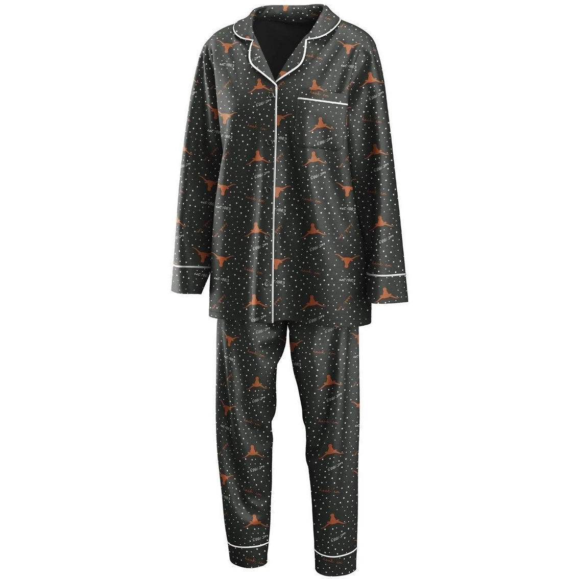 Discount βοΈ Women's WEAR By Erin Andrews Charcoal Texas Longhorns Long Sleeve Button-Up π Shirt & Pants Sleep Set π - Image 2