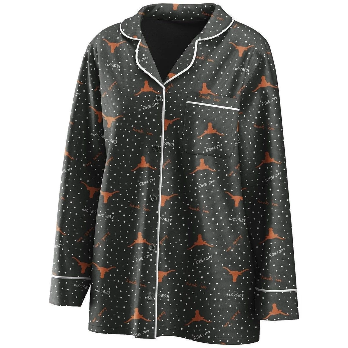 Discount βοΈ Women's WEAR By Erin Andrews Charcoal Texas Longhorns Long Sleeve Button-Up π Shirt & Pants Sleep Set π - Image 3