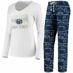 Best Sale 🔥 Women's Concepts Sport Navy/White Penn State Nittany Lions Flagship Long Sleeve T-Shirt & Pants Sleep Set 😀