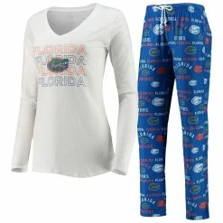 Flash Sale 😉 Women's Concepts Sport Royal/White Florida Gators Flagship Long Sleeve T-Shirt & Pants Sleep Set 👏