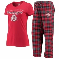 Outlet π₯° Women's Concepts Sport Scarlet/Black Ohio State Buckeyes Lodge T-Shirt & Flannel Pants Sleep Set π€©