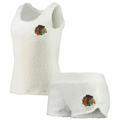 Discount 😍 Women's Concepts Sport Cream Chicago Blackhawks Fluffy Sherpa Tank Top & Shorts Set ✔️