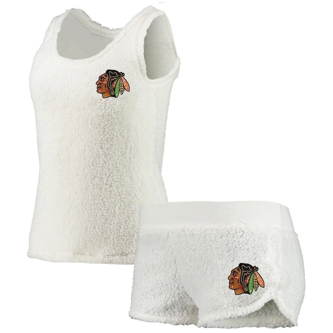 Discount π Women's Concepts Sport Cream Chicago Blackhawks Fluffy Sherpa Tank Top & Shorts Set βοΈ