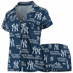 Brand new β Women's Concepts Sport Navy New York Yankees Zest Allover Print Button-Up π Shirt & Shorts Sleep Set π§¨