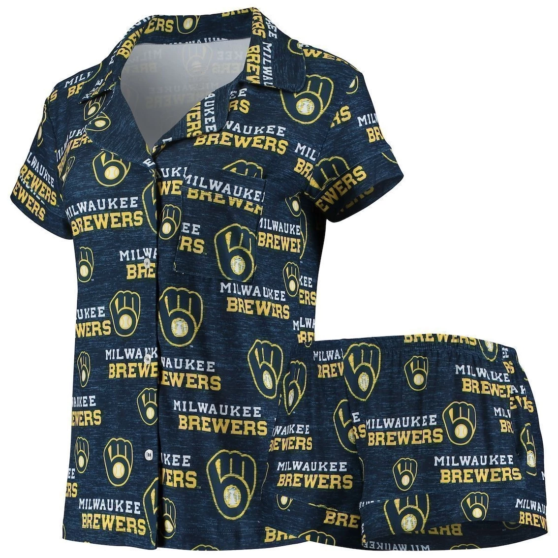 Cheapest π Women's Concepts Sport Navy Milwaukee Brewers Zest Allover Print Button-Up π Shirt & Shorts Sleep Set π