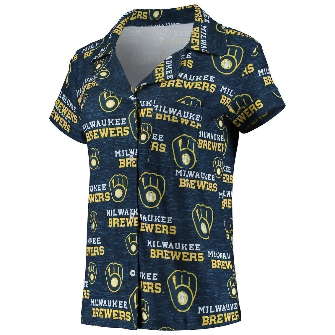 Cheapest π Women's Concepts Sport Navy Milwaukee Brewers Zest Allover Print Button-Up π Shirt & Shorts Sleep Set π - Image 3