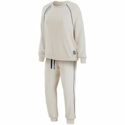 Deals 🔥 Women's WEAR By Erin Andrews Oatmeal Seattle Kraken Raglan Pullover Sweatshirt & Pants Lounge Set ⌛