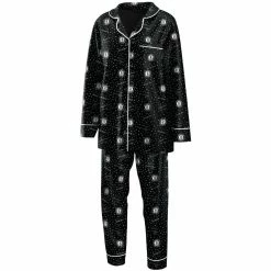 Hot Sale 👍 Women's WEAR By Erin Andrews Black Brooklyn Nets Long Sleeve Button-Up 👚 Shirt & Pants Sleep Set ⭐