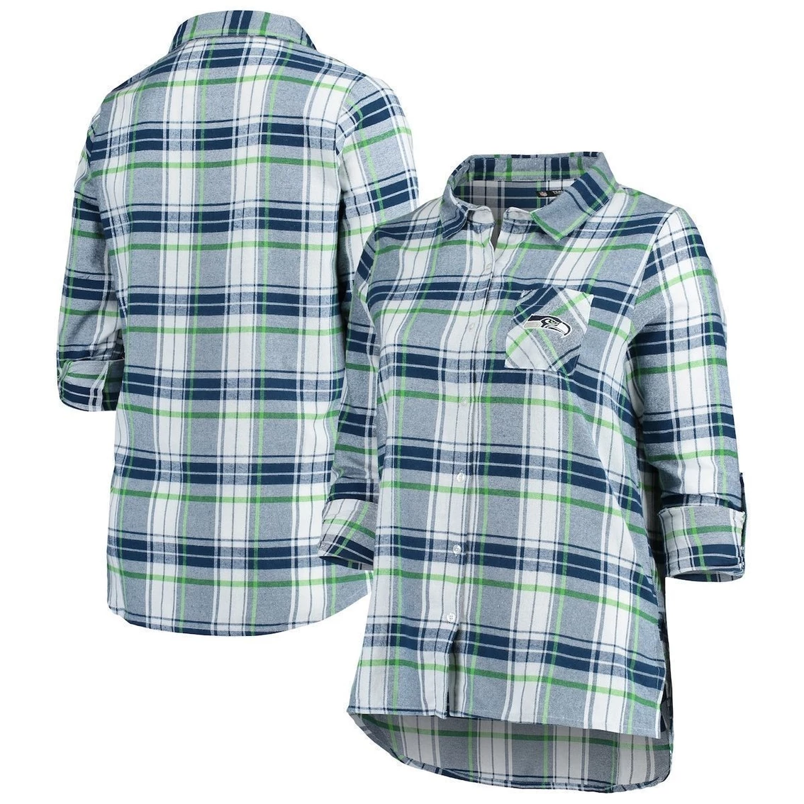 Buy β¨ Women's Concepts Sport College Navy/Neon Green Seattle Seahawks Plus Size Accolade Long Sleeve Button-Up Nightshirt π
