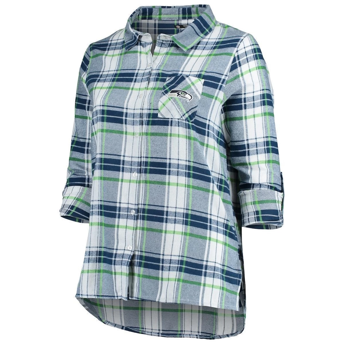 Buy β¨ Women's Concepts Sport College Navy/Neon Green Seattle Seahawks Plus Size Accolade Long Sleeve Button-Up Nightshirt π - Image 3