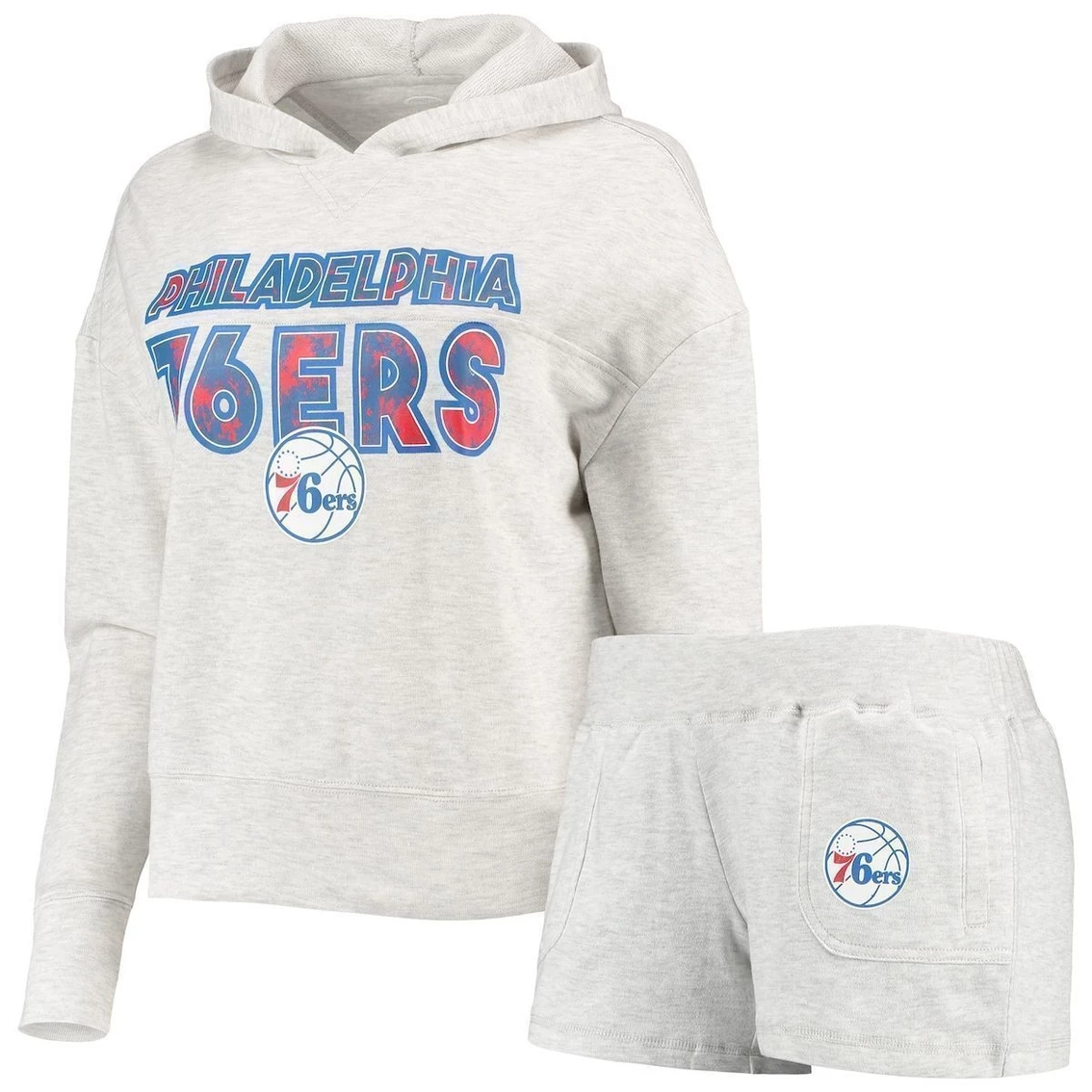 Budget π Women's Concepts Sport Cream Philadelphia 76ers Crossfield Long Sleeve Hoodie Top & Shorts Sleep Set π - Image 2