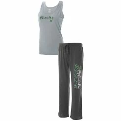 Best Pirce 🔥 Women's Concepts Sport Heathered Gray/Heathered Charcoal Milwaukee Bucks Plus Size Tank Top & Pants Sleep Set 👏