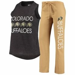 Wholesale π Women's Concepts Sport Black/Gold Colorado Buffaloes Team Tank Top & Pants Sleep Set π