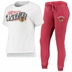 Budget 🌟 Women's Concepts Sport Red/White Chicago Blackhawks Resurgence Slub Burnout Raglan T-Shirt & Joggers Sleep Set 🧨