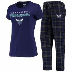 Promo 🧨 Women's Concepts Sport Purple/Black Charlotte Hornets Lodge T-Shirt And Pants Sleep Set 😍