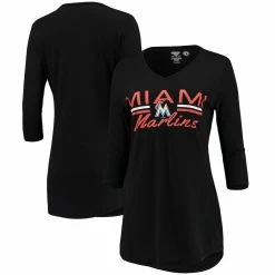 Buy 🥰 Women's Concepts Sport Black Miami Marlins Duo 3/4-Sleeve V-Neck Nightshirt ✔️
