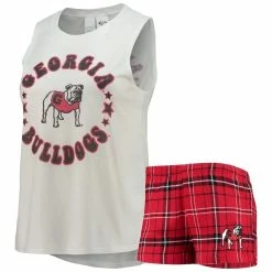 New π Women's Concepts Sport Red/White Georgia Bulldogs Ultimate Flannel Tank Top & Shorts Sleep Set β