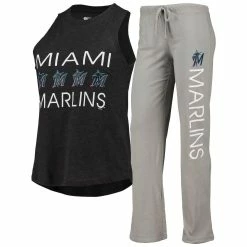 Promo 😉 Women's Concepts Sport Gray/Black Miami Marlins Meter Muscle Tank Top & Pants Sleep Set 💯